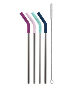 Stainless/Silicone Reusable Straws - Set of 4